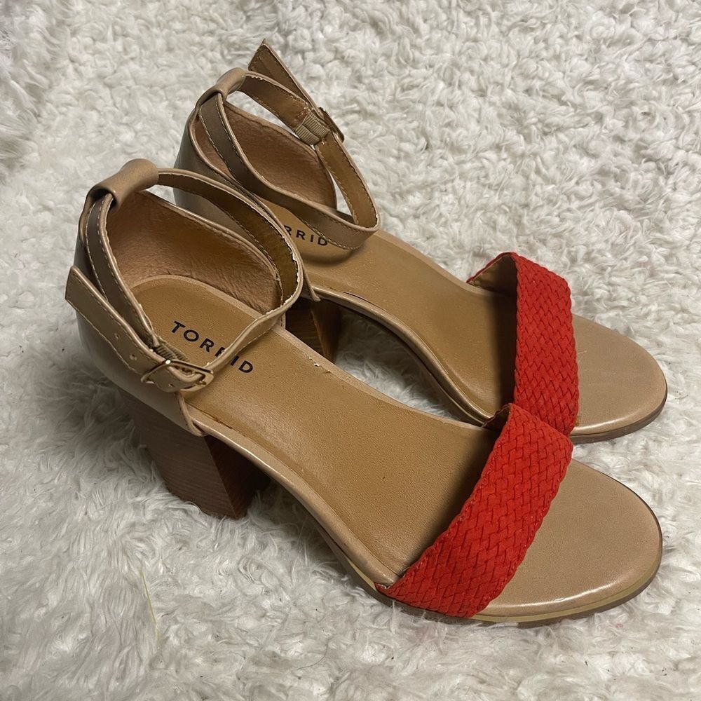 Torrid Women's Synthetic Red braided &Tan ankle strap Block Heel Sandals SZ12W